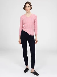 3/4-sleeve semi-fitted pullover sweater