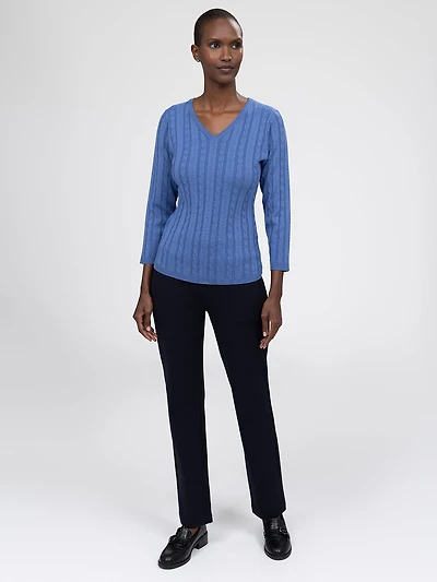3/4-sleeve semi-fitted pullover sweater
