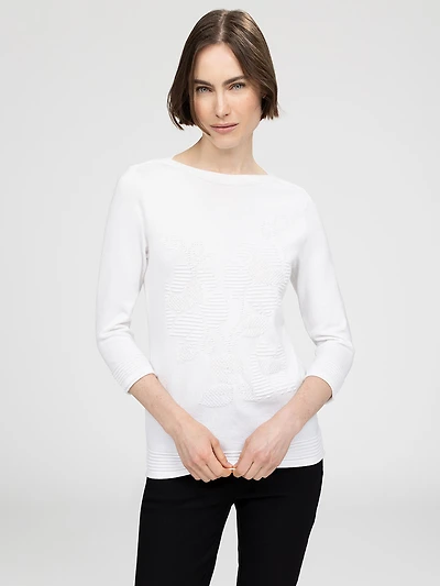 3/4-sleeve semi-fitted pullover sweater