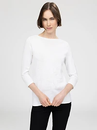 3/4-sleeve semi-fitted pullover sweater