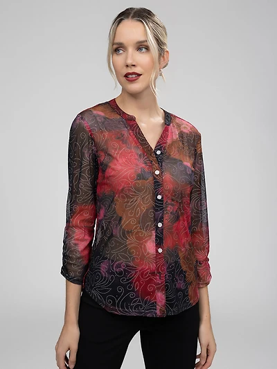 3/4-sleeve blouse with buttons