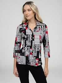 3/4-sleeve semi-fitted blouse with buttons