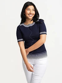 Short-sleeve pullover sweater