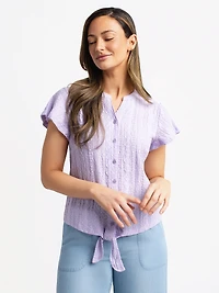 Short-sleeve blouse with buttons