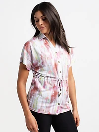 Short-sleeve loose tunic with buttons