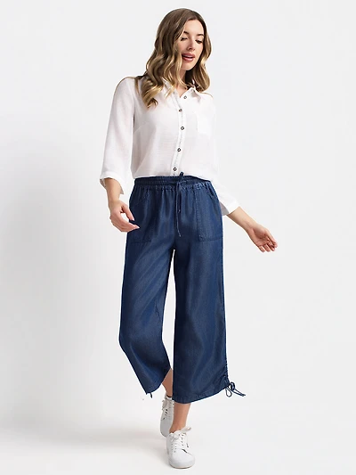 Wide-leg gaucho pull-on pant