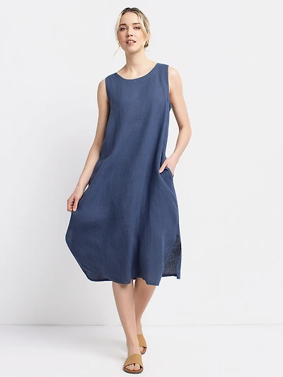 Robe sans manches en lin avec poches