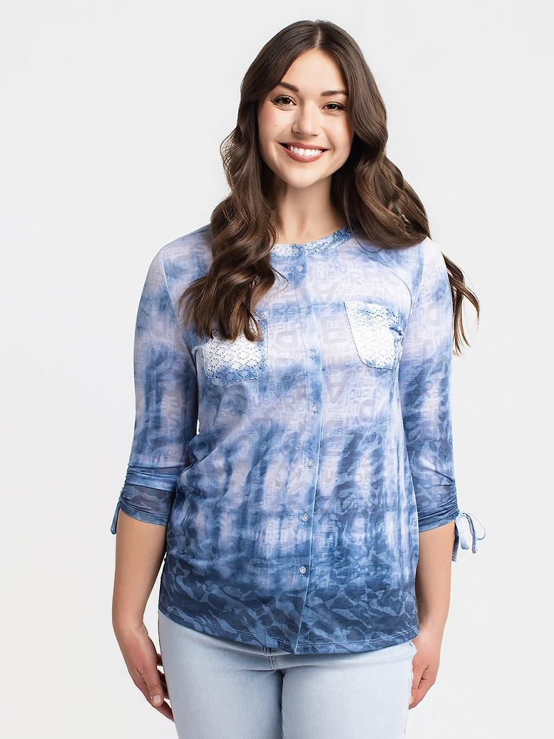 3/4-sleeve blouse with buttons