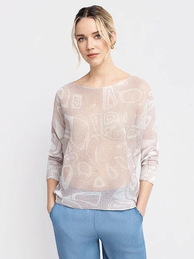 Pull maille légère imprimé abstrait