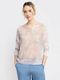 Pull maille légère imprimé abstrait