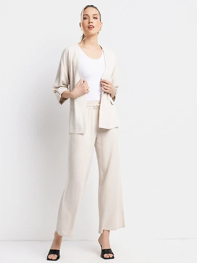 Pantalon large en lin à taille élastique