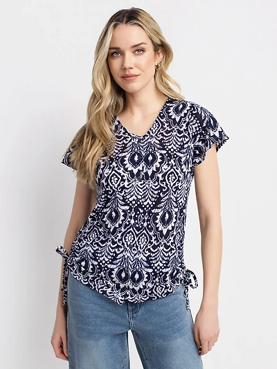 Short-sleeve button-up blouse