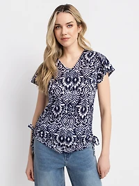Short-sleeve button-up blouse