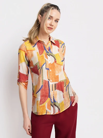3/4-sleeve button-front blouse
