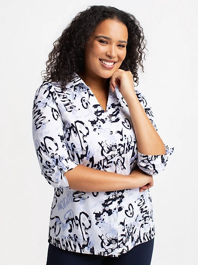 3/4-sleeve blouse with buttons