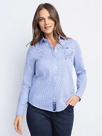 Long-sleeve button-front blouse