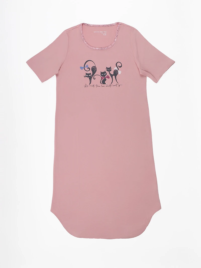 Robe de nuit rose avec imprimé chats