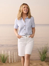 Loose short-sleeve button blouse