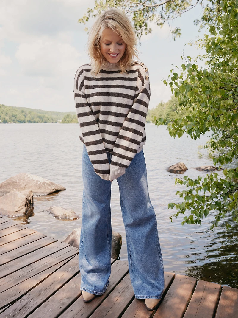 Striped Sweater with Shoulder Buttons