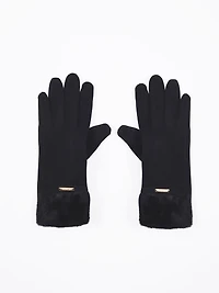Gants noirs avec manchettes en fausse fourrure