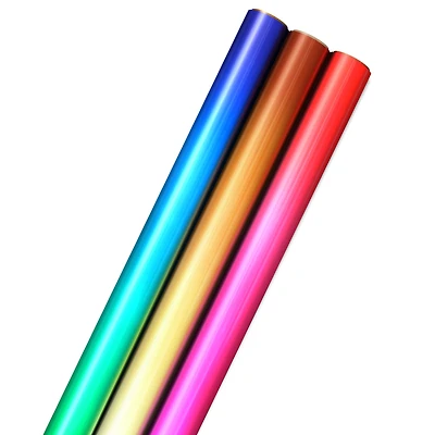 Hallmark Ombre Foil Wrapping Paper with Cut Lines on Reverse (3 Rolls: 60 sq. ft. ttl) Blue & Green, Silver & Gold, Red & Purple