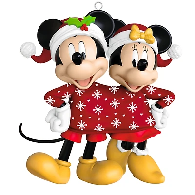 Hallmark Keepsake Christmas Ornament (Disney Mickey and Minnie Sweater-Sharing Sweethearts)