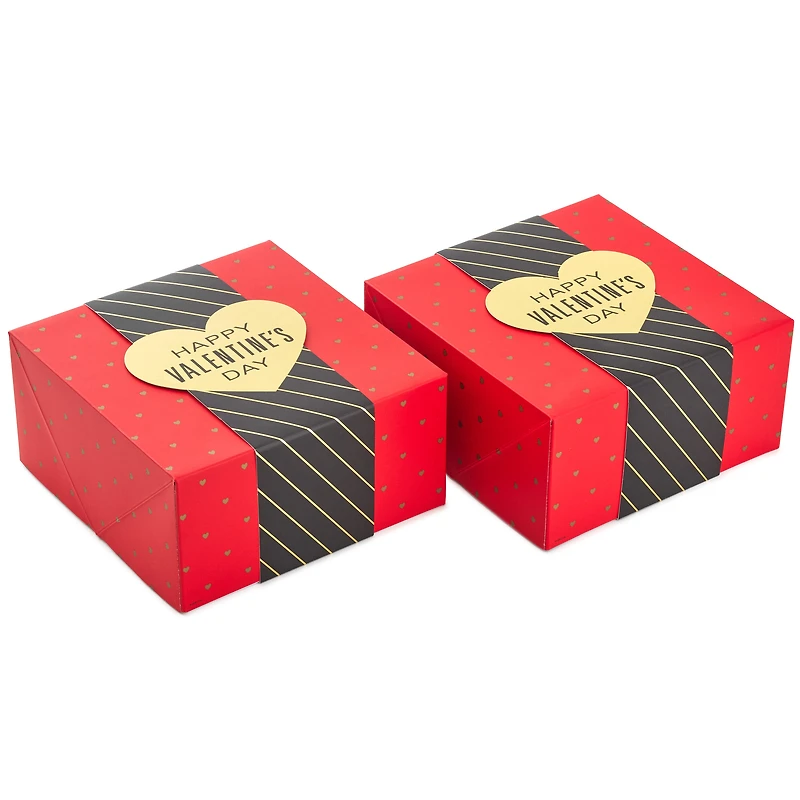 Hallmark 8" Medium Valentine's Day Gift Boxes (Pack of 2: Red with Black and Gold Wrap Band) for Jewelry, Wrapped Candy, Small Toys, Gift Cards