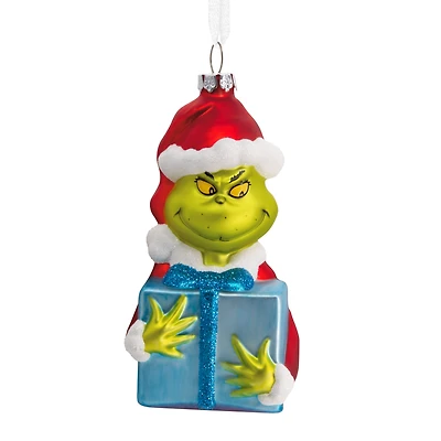 Dr. Seuss's How the Grinch Stole Christmas! Grinch With Present Christmas Ornament, Blown Glass