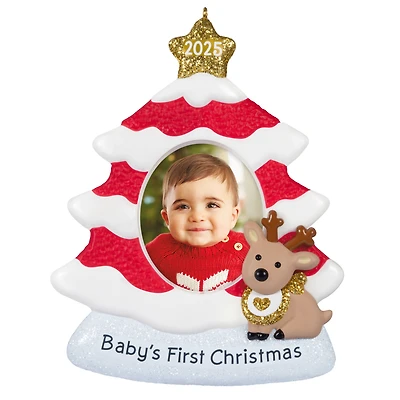 Hallmark Keepsake Christmas Ornament (Baby's First Christmas Red and White Tree 2025 Photo Frame)