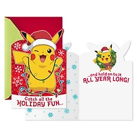 Hallmark Pack of Pokémon Christmas Cards, Pikachu Christmas Lights (4 Holiday Cards with Envelopes)
