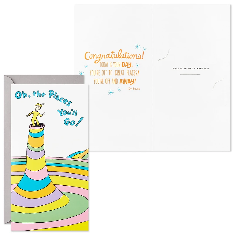 Dr. Seuss Pack of Graduation Card Money Holders or Gift Card Holders (Oh the Places You'll Go, 6 Cards with Envelopes)