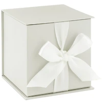 Hallmark 4" Small Gift Box with Bow and Shredded Paper Fill (Off-White) for Weddings, Graduations, Christmas, Bridesmaids Gifts