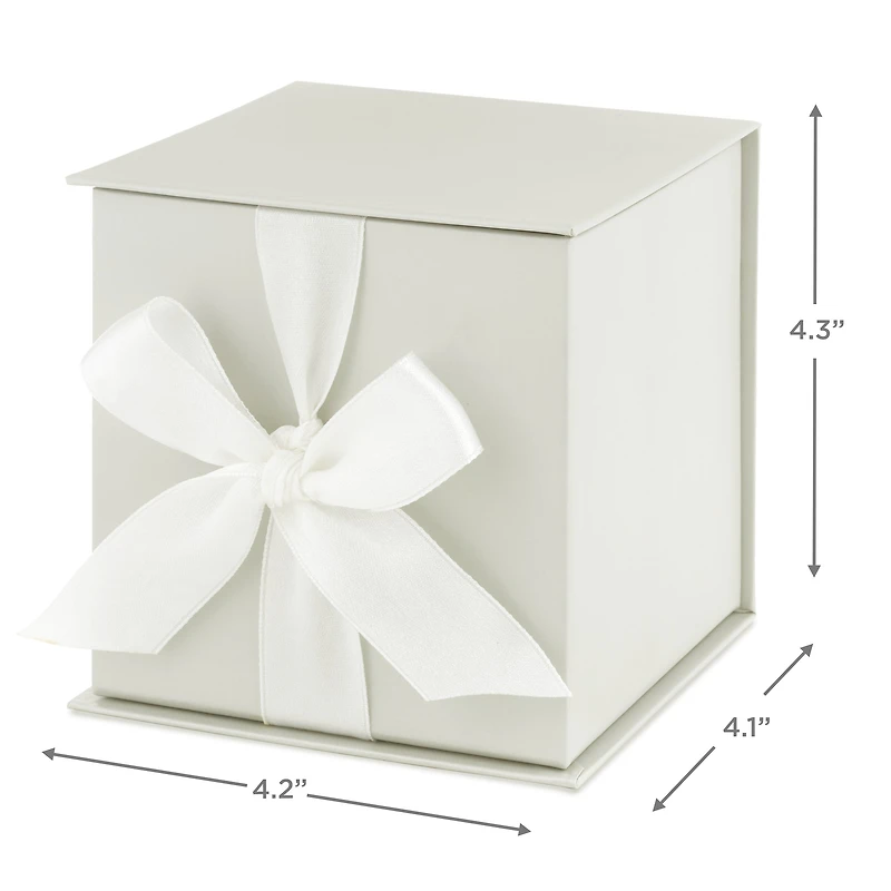 Hallmark 4" Small Gift Box with Bow and Shredded Paper Fill (Off-White) for Weddings, Graduations, Christmas, Bridesmaids Gifts