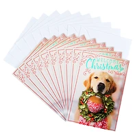 Christmas Cards Pack, Puppy with Wreath (10 Cards with Envelopes)