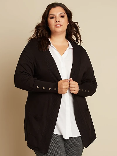 Long-sleeve loose open knit cardigan