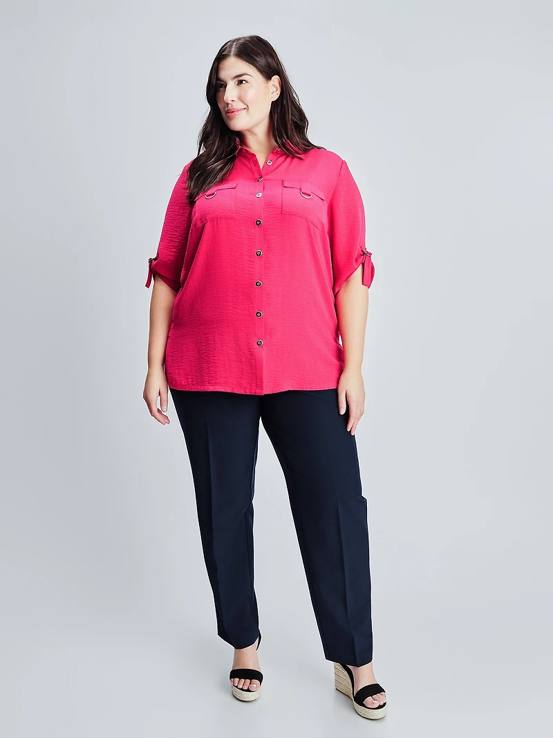 3/4-sleeve semi-fitted blouse with buttons
