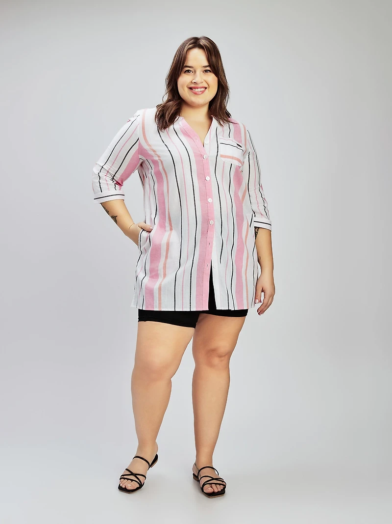 3/4-sleeve loose tunic with buttons