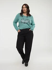 Straight semi-fitted pull-on dress pant