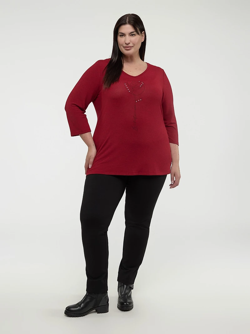 Knit fitted straight pull-on pant