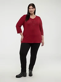 Knit fitted straight pull-on pant