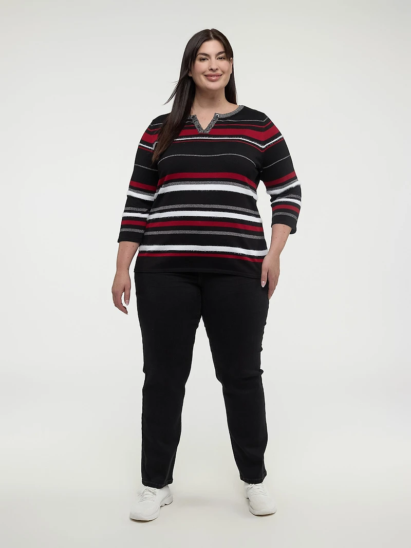 3/4-sleeve pullover sweater