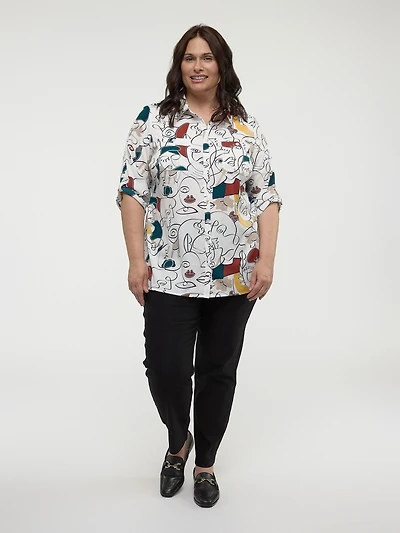 3/4-sleeve semi-fitted blouse with buttons