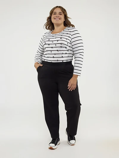 Wide-leg casual pull-on pant