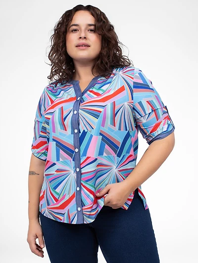 3/4-sleeve semi-fitted blouse with buttons