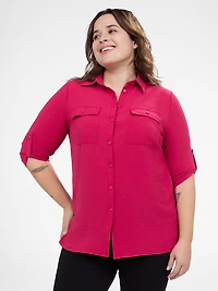 3/4-sleeve semi-fitted blouse with buttons