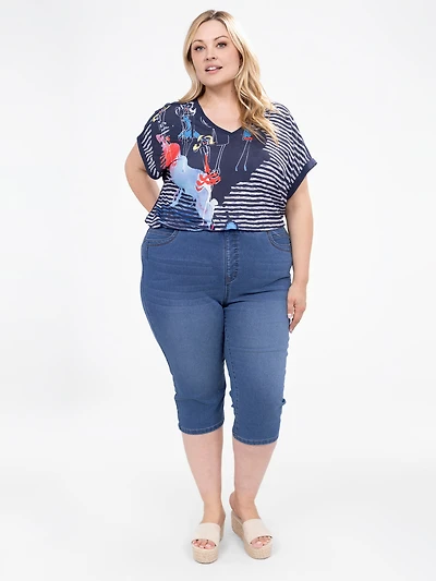 Capri étroit en denim à enfiler