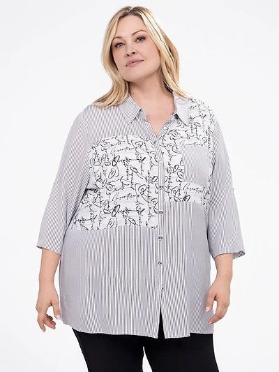 3/4-sleeve semi-fitted blouse with buttons