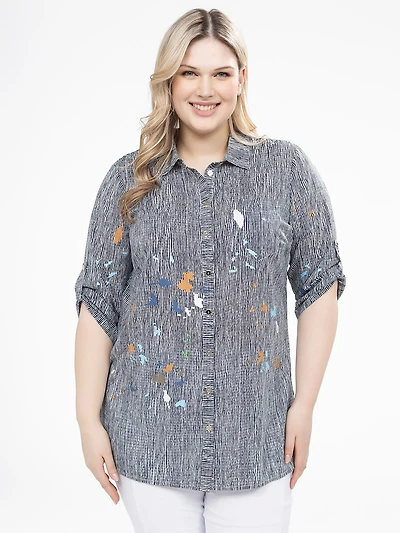3/4-sleeve semi-fitted tunic with buttons
