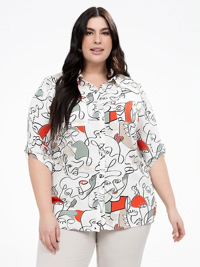 3/4-sleeve semi-fitted blouse with buttons