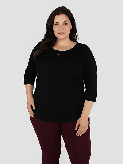 3/4-sleeve pullover sweater